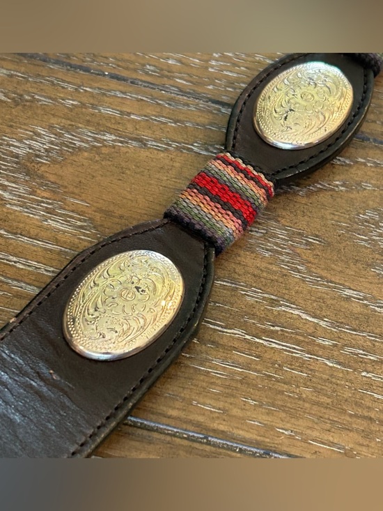 Vintage Tony Lama Western Southwestern Aztec & Silver Concho Black Leather Belt main image 9